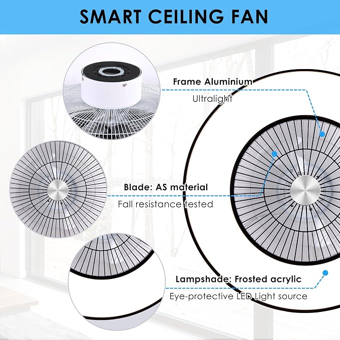 24" Bladeless Ceiling Fans with Lights and Remote/APP/Voice Control, Low Profile Ceiling Fan with RGB Lights, Enclosed Flush Mount Ceiling Fan for Kid's Bedroom/Living Room