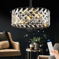 Modern Caged Ceiling Fan with Light Crystal Fandelier with Remote Control 18” Black Flush Mount Ceiling Fan DC Motor with Reversible 8 Blades 6 Speeds for Bedroom Dining Room Kitchen