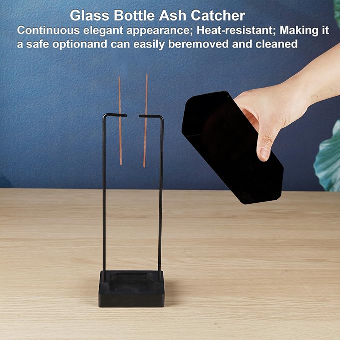 Incense Holder for Sticks, Upside Down Incense Burner with Removable Black Glass Ash Catcher Anti-Ash Flying