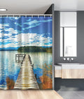 Ambesonne Beach Stall Shower Curtain, Countryside with Lake Trees Pier Cloudy Summer Sky Water Reflection Rural, Fabric Bathroom Decor Set with Hooks, 54" W x 78" L, Green Orange