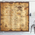 Ambesonne Island Map Shower Curtain, Super Detailed Treasure Map Grungy Rustic Pirates Gold Secret Sea History Theme, Cloth Fabric Bathroom Decor Set with Hooks, 69" W x 75" L, Beige Brown