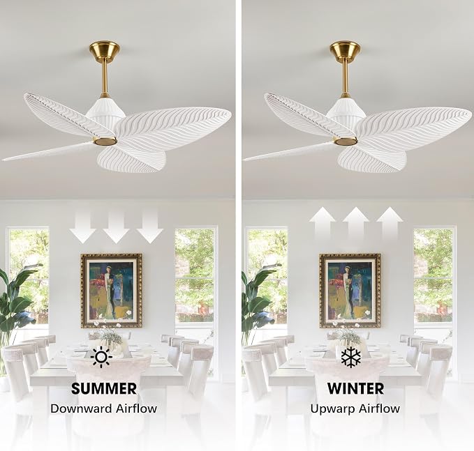52" Tropical Ceiling Fans, Flush Mount Palm Leaf Ceiling Fan no Light, Indoor Ceiling Fans Without Light for Living Room Bedroom Kitchen Covered Gazebo, APP and Remote Control-White Gold