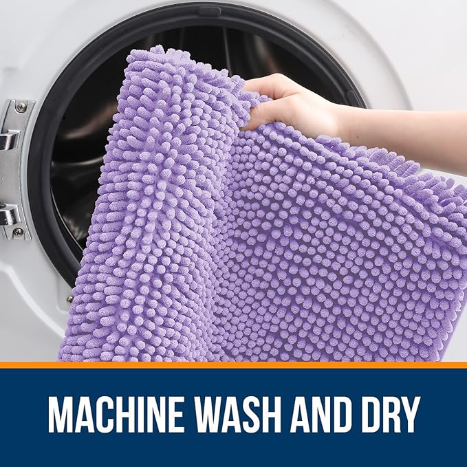 OLANLY Large Bathroom Rugs 59x35, Extra Soft Absorbent Chenille Bath Rugs, Rubber Backing Quick Dry, Machine Washable Bath Mats for Bathroom Floor, Tub and Shower, Home Decor Accessories, Lavender