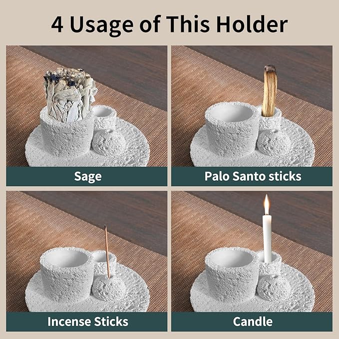 4 in 1 Cement Holder for Incense Sticks/Palo Santo/Sage Sticks/Candle