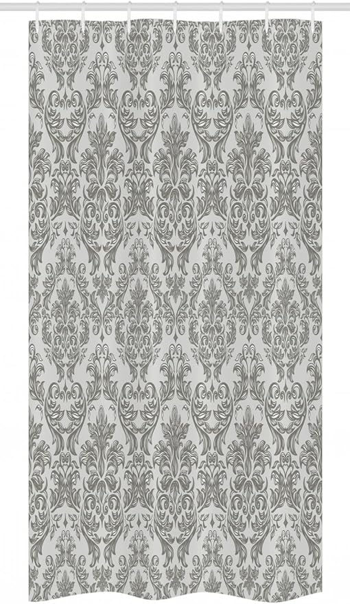 Ambesonne Damask Stall Shower Curtain, Baroque Style Leaf Blossoming Pattern Flowery Design Curves Ornamental Artwork, Fabric Bathroom Decor Set with Hooks, 36" W x 72" L, Dimgray