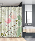 Ambesonne Peacock Stall Shower Curtain, Blossoming Floral Background with Pair of Flamingos on Tree Branch, Fabric Bathroom Decor Set with Hooks, 54" W x 78" L, Green Salmon