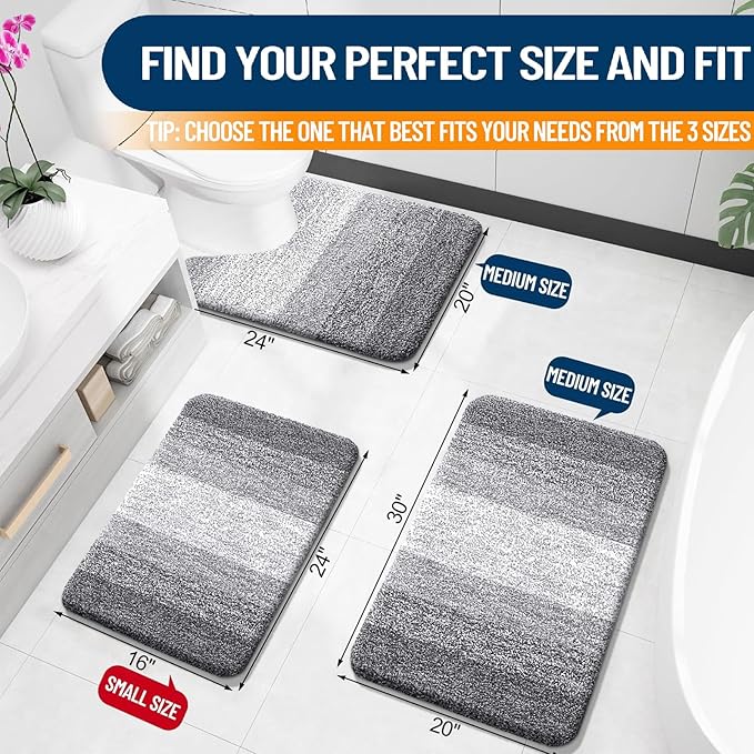 OLANLY Bathroom Rugs Mat 30x18, Extra Soft Absorbent Microfiber Bath Rugs, Rubber Backing, Quick Dry, Machine Washable Bath Mats for Bathroom Floor, Tub and Shower, Home Decor Accessories, Grey