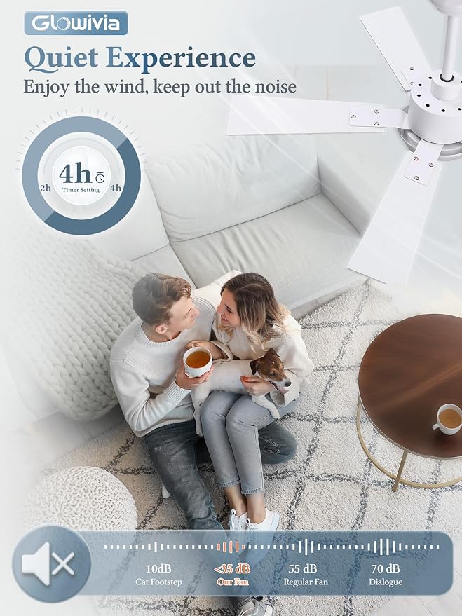42 Inch Ceiling Fans with Lights and Remote&APP Control, White Smart Ceiling Fan with 3000-6000K Dimmable, 6 Speeds Quiet Reversible Motor, Indoor/Outdoor Ceiling Fan for Bedroom Living Room