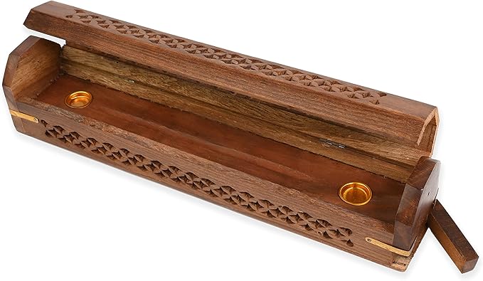 Incense Garden Pack of 2 Incense Stick Holder - Coffin Style - Wood Incense Stick Burner - Handcarved (Natural)