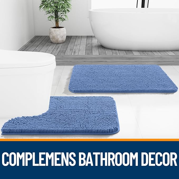 OLANLY Bathroom Rugs 36x24, Extra Soft Absorbent Chenille Bath Rugs, Rubber Backing Quick Dry, Machine Washable Bath Mats for Bathroom Floor, Tub and Shower, Home Decor Accessories, Cornflower Blue