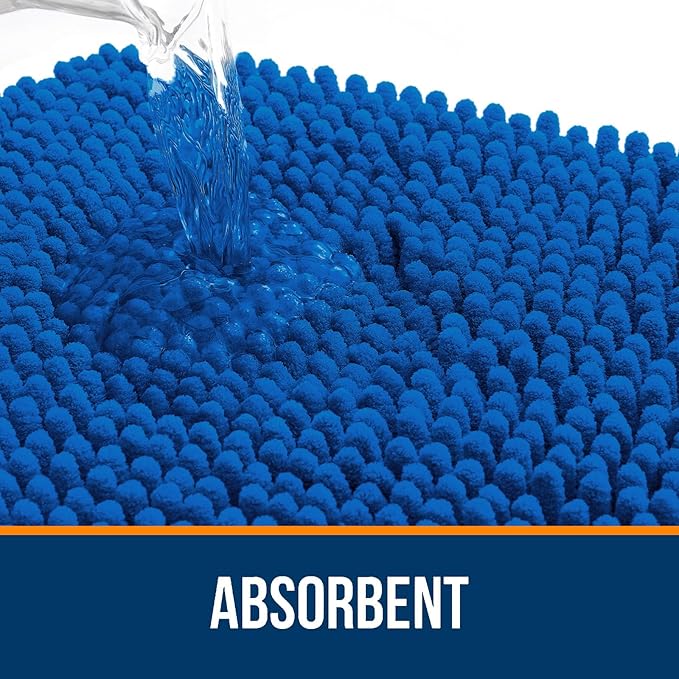 OLANLY Toilet Rugs U-Shaped 24x20, Extra Soft Absorbent Chenille Contour Bathroom Rugs for Toilet, Dry Quickly, Machine Washable, Non-Slip Bath Mat, Deep Navy Blue