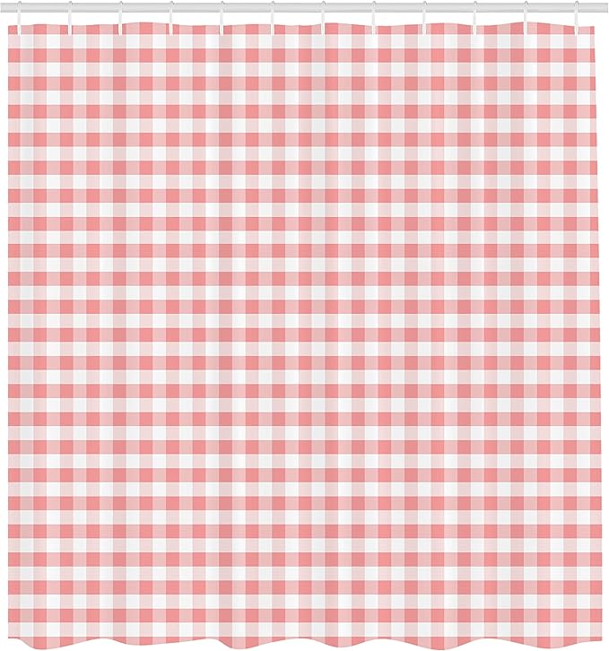 Ambesonne Checkered Shower Curtain, Monochrome Gingham Checks Classical Country Culture Old Fashioned Grid Design, Cloth Fabric Bathroom Decor Set with Hooks, 69" W x 84" L, Pastel Pink