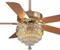 GJeg Crystal Ceiling Fan Fandelier with Lights - Retro Outdoor Fans with Remote Control, Farmhouse Ceiling Fan with Noiseless AC Reversible Motor,Dining Room,Living Room(52" Gold)