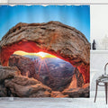 Ambesonne USA Shower Curtain, Famous Sunrise at Mesa Arch in Canyonlands National Park, Utah, USA, Cloth Fabric Bathroom Decor Set with Hooks, 69" W x 70" L, Pale Brown Sky Blue