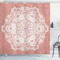 Ambesonne Mandala Shower Curtain, Lace Style Vector Mandala Vintage Abstract Floral Ornamental Design Print, Cloth Fabric Bathroom Decor Set with Hooks, 69" W x 70" L, Dried Rose White