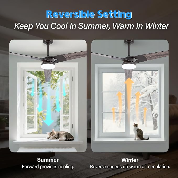 Ceiling Fan with Lights and Remote, 3 Blade App Control Timer Reversible Stepless Brightness and Color Temperature Outdoor Wood Ceiling Fan with Lights (Brown, 72 In'ch)