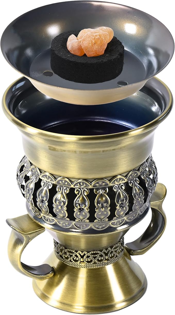 Bakhoor Burner, Charcoal Incense Burner, Frankincense Resin Burner, Incense Charcoal Discs, Bukhoor Kit with Mtal Handle/Tongs, for Yoga, Spa Aromatherapy Office Home Decor