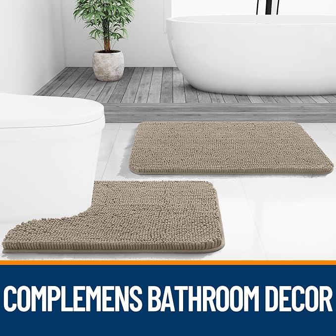 OLANLY Bathroom Rugs 32x20, Extra Soft Absorbent Chenille Bath Rugs, Rubber Backing Quick Dry, Machine Washable Bath Mats for Bathroom Floor, Tub and Shower, Home Decor Accessories, Warm Taupe