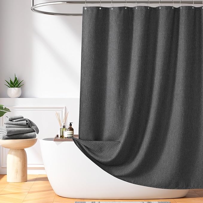 Madison Park Shower Curtain Waffle Weave, Cationic Dyed, Waffle Shower Curtain 3M Scotchgard Moisture Management, Farmhouse Shower Curtains for Bathroom, Standard: 72x72 Charcoal