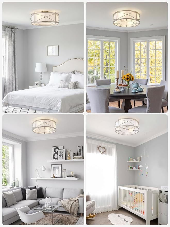 Silver Flush Mount Boho Ceiling Fan with Lights, 20" Caged Rattan Ceiling Fans with Light and Remote, Enclosed with 6 Speeds for Living Room, Bedroom, Nursery