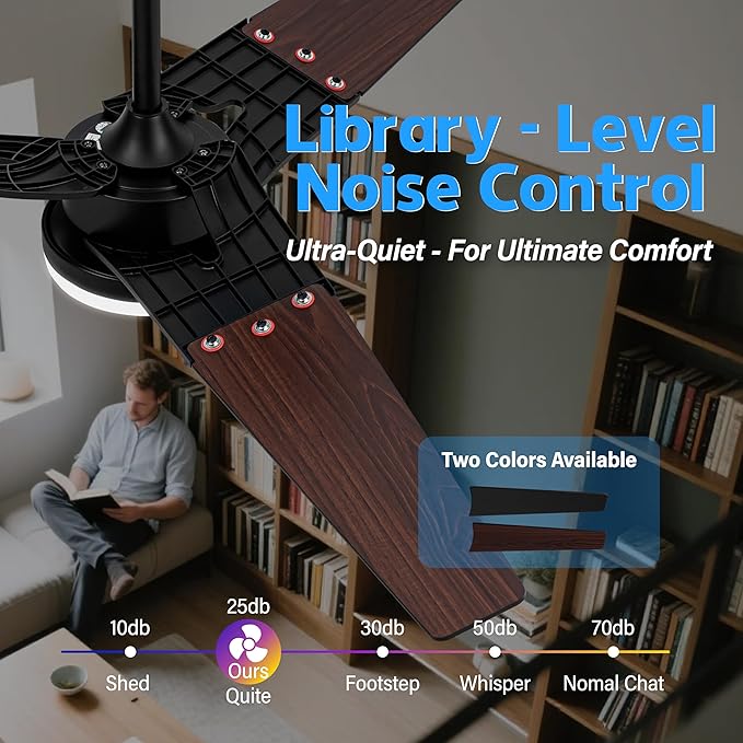 Ceiling Fan with Lights and Remote, 3 Blade App Control Timer Reversible Stepless Brightness and Color Temperature Outdoor Wood Ceiling Fan with Lights (Black, 60 I)