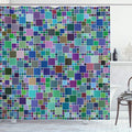 Ambesonne Colorful Shower Curtain, Mosaic Grid Geometric Digital Like Pattern with Hues Squares Pixelated Graphic Art, Cloth Fabric Bathroom Decor Set with Hooks, 69" W x 75" L, Pale Fuchsia