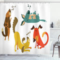 Ambesonne Dog Lover Shower Curtain, Dogs Playful Friendship Paw Sitting Sleeping Smiling Standing Humor Fun Art, Cloth Fabric Bathroom Decor Set with Hooks, 69" W x 75" L, White Teal