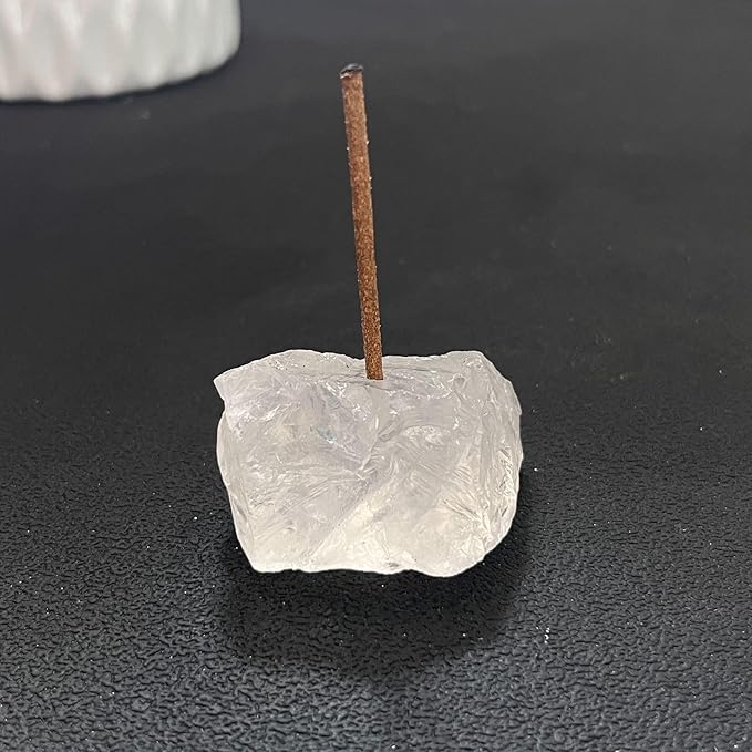 Natural Raw Crystal Incense Holder Set - 3 Unpolished Amethyst/White Quartz/Pink Stone (3-5cm), Aromatherapy Gift for Meditation, Yoga & Home Decor, Healing Energy Stone