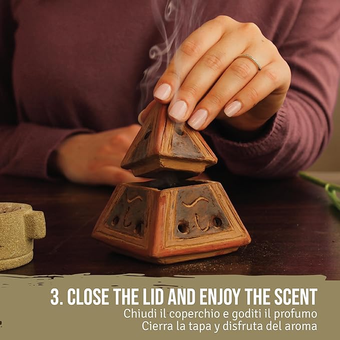 PALOSANTO - Palo Santo Incense Holder - Pyramid - Incense Burner in Terracotta - Suitable for Cones, Grains, Powder, Resins, Herbs and Charcoals - Handmade in Ecuador