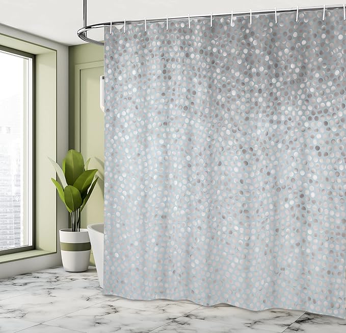 Ambesonne Geometric Shower Curtain, Small Dot Tiles Shape Simple Classical Creative Design, Cloth Fabric Bathroom Decor Set with Hooks, 69" W x 75" L, Pale Slate