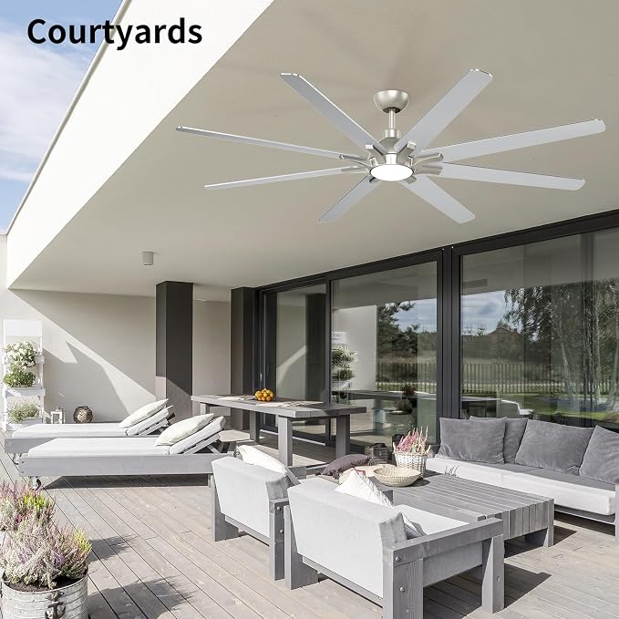 72 Inch Ceiling Fan with Light Remote Control, Brushed Nickel | 6-Speed Quiet Reversible DC Motor, 3CCT Dimmable LED Light,8 Wood Blades,Used for Living Room, Office,Covered Patio