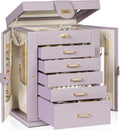 AKOZLIN 6-Tier Jewelry Box Organizer Functional 5 Drawers Leather Jewelry Storage Case for Women Girls Ring Necklace Earring Bracelet Holder Organizer with Mirror Purple 360° Rotating