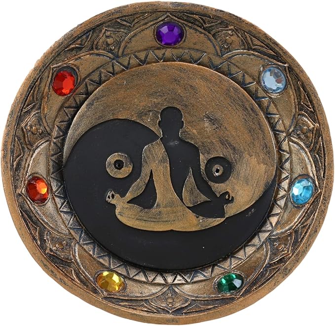 Ebros Gift Yoga Meditation Yin Yang Symbol with Chakra Zone Color Beads Incense Sticks Holder Burner Round Dish Medallion Figurine 5" Diameter Zen Feng Shui Vastu Home Fragrance Tabletop Altar Decor