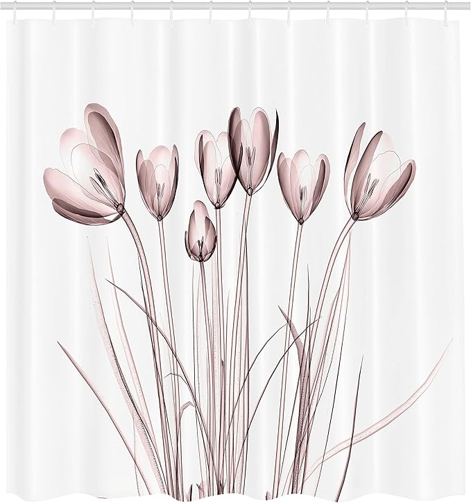 Ambesonne Flower Shower Curtain, X-ray Image of Tulips Solarized Effect Nature Inspired Illustration, Cloth Fabric Bathroom Decor Set with Hooks, 69" W x 75" L, Mauve Taupe