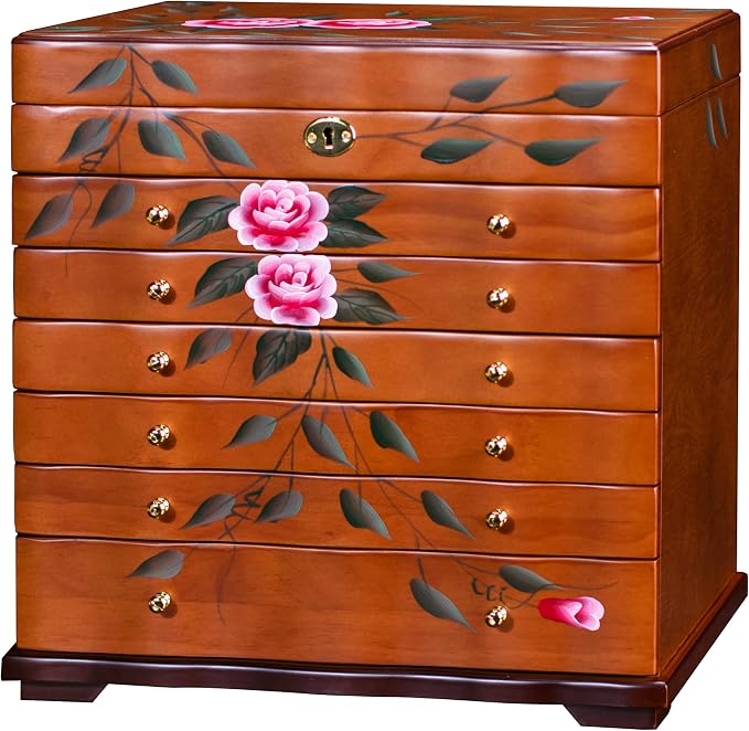 Hand-Painted Wooden Jewelry boxes for women,large jewlrey box&organizers for necklace hanger,jewerly organizer,9-layer large capacity jewelry storage box,jewelry cabinet