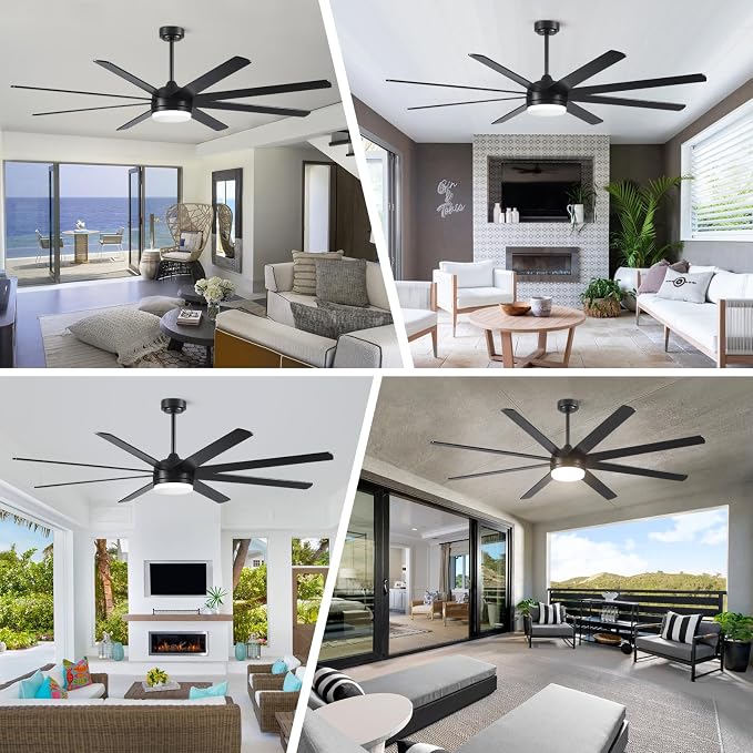 YUHAO 72 Inch Black Ceiling Fan with Light and Remote Control.Noiseless,Dimmable,3CCT,6 Speeds Reversible, DC Ceiling Fans for Indoor or Covered Outdoor Use.ETL Listed