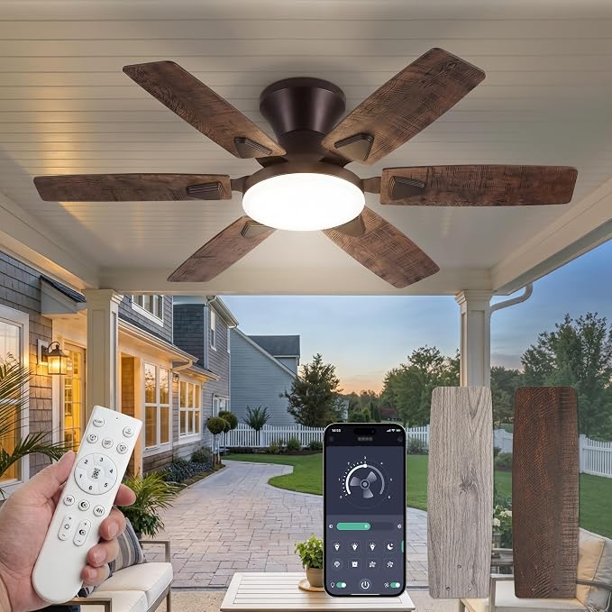 Fanbulous Ceiling Fans with Lights, 42 Inch 6-Blade, Smart APP & Remote Control, Dimmable 5CCT LED with Smart Memory, DC Motor Quiet for Bedroom Living Room, Damp Rated for Outdoor Covered Patio