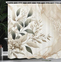 Ambesonne Neutral Shower Curtain, Romantic Cottagecore Wild Flowers Bouquet on Marble Background Print, Cloth Fabric Bathroom Decor Set with Hooks, 69" W x 70" L, Sepia and Dark Sea Green