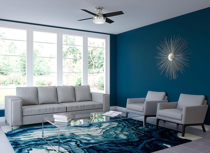 Hunter Dempsey, Indoor, Ceiling Fan, Modern, 44 inch, Brushed Nickel | with LED Light and Remote Control, Low Profile Mount, 4 Black Oak Blades, For Bedroom, Living Room, Kitchen, 59243