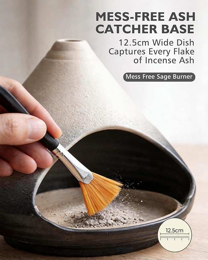 Ceramic Palo Santo Holder Incense Burner Ash Catcher - Modern Chiminea Smudge Bowl for Sage and Wood Sticks - Meditation Energy Cleansing Yoga Gifts for Home Decor