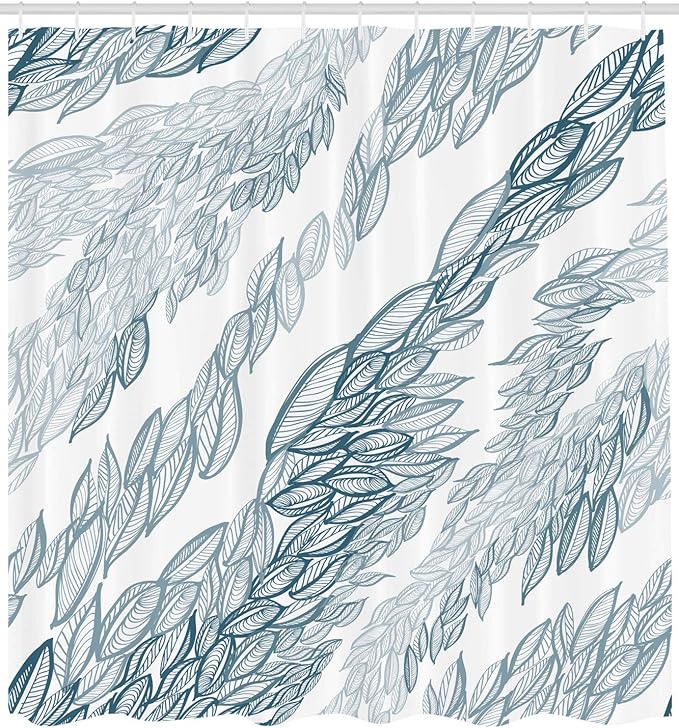 Ambesonne Modern Art Shower Curtain, Striped Floral Arrangement Windy Leaves on Branches Nature Image, Cloth Fabric Bathroom Decor Set with Hooks, 69" W x 84" L, Blue White