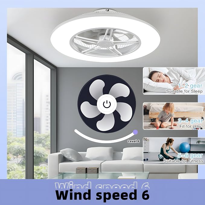 BAYSQUIRREL Alexa WiFi Low Profile Ceiling Fan with Light Flush Mount Enclosed Ceiling Fan 22" LED Dimmable Bladeless Ceiling Fans with Google Assistant/App Control,6 Speed Dimmable LED-RGB Lights