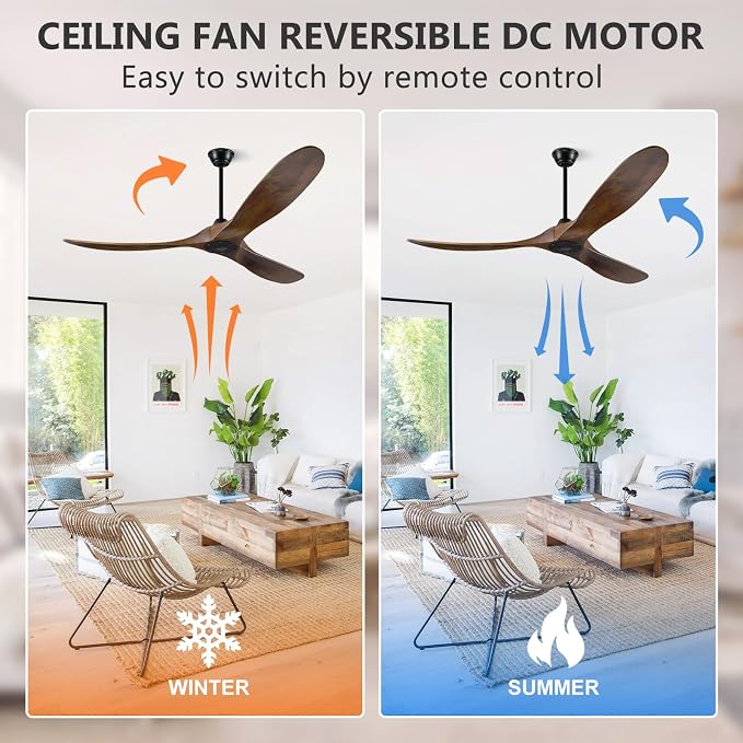 Ceiling Fan without Lights 72 Inch Large outdoor Fan, Outdoor Ceiling Fan No Lights with Wall and Remote Control, 3 Blade Solid Wood Indoor Outdoor Ceiling Fans for Patios ETL Listed-Deep Walnut
