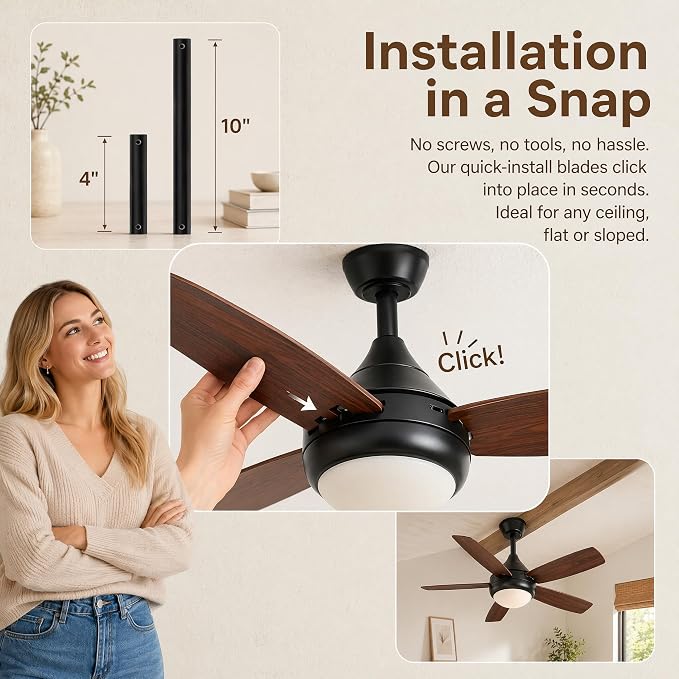 Ceiling Fans with Lights and Remote Control, 42 Inch Ceiling Fan with Light for Bedroom Living Room and Patio, Quiet 6 Speeds DC Reversible, Dimmable, Noiseless, Low Profile Ceiling Fans