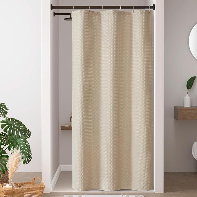 Madison Park Shower Curtain Waffle Weave, Vibrant Dyed, Waffle Shower Curtain 3M Scotchgard Moisture Management, Farmhouse Stall Shower Curtains for Bathroom, Stall: 36x72'' Beige