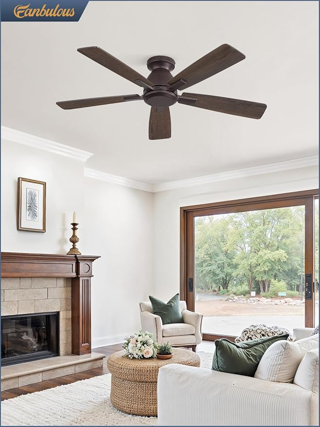 Fanbulous 46 Inch Flush Mount Ceiling Fan No Light with Remote, Oil Bronze | Modern Low Profile Without Light, 6-Speed, Quiet Reversible DC Motor, Indoor/Outdoor Use, for Bedroom, Living Room, Patio
