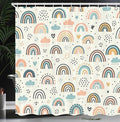 Ambesonne Rainbow Shower Curtain, Funny Scandi Art Cloud and Curving Lines Colorful Joy Happy Atmosphere, Cloth Fabric Bathroom Decor Set with Hooks, 69" W x 84" L, Ivory Blush Soft Blue