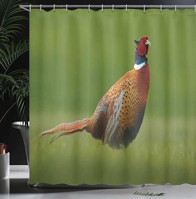 Ambesonne Green Shower Curtain, Czech Republic European Scene of a Creature on Blurry Backdrop Photo, Cloth Fabric Bathroom Decor Set with Hooks, 69" W x 84" L, Ginger Chocolate and Red