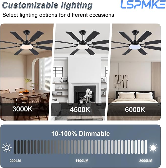 Ceiling Fan With Light & Remote Indoor/Outdoor Use 60 Inch Black | Reversible DC Motor,3CCT, Dimmable, Timer, Noiseless,Ceiling Fan for Bedroom Living Room