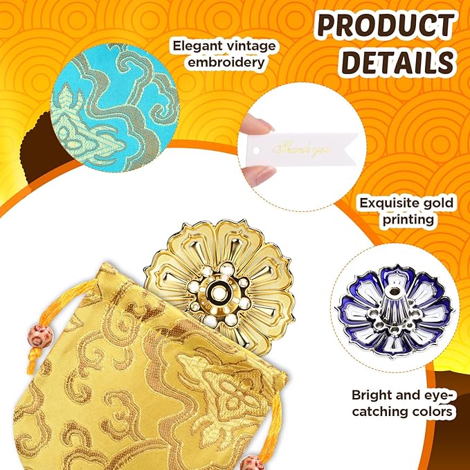 12 Sets Indian Return Gifts for Pooja Bulk Colorful Lotus Incense Holder Metal Incense Sticks Holder with Brocade Bags and Thanks Tags for Pooja Wedding Housewarming Spa Decor